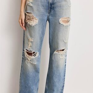 Good American Light Blue Distressed Flare Jeans